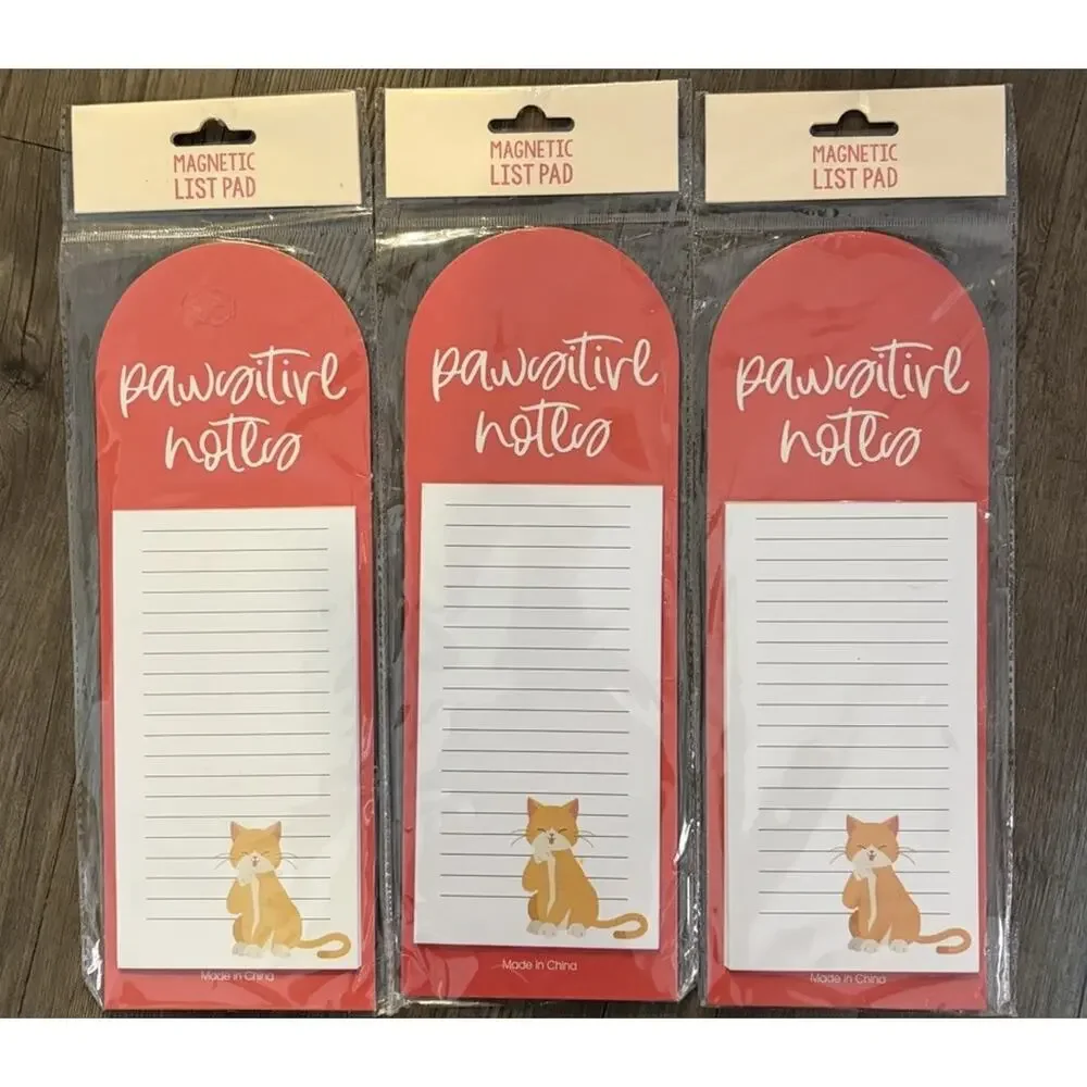 Magnetic Notepads Cat Design Set of 3 Fridge Grocery List Pads 4x11 New